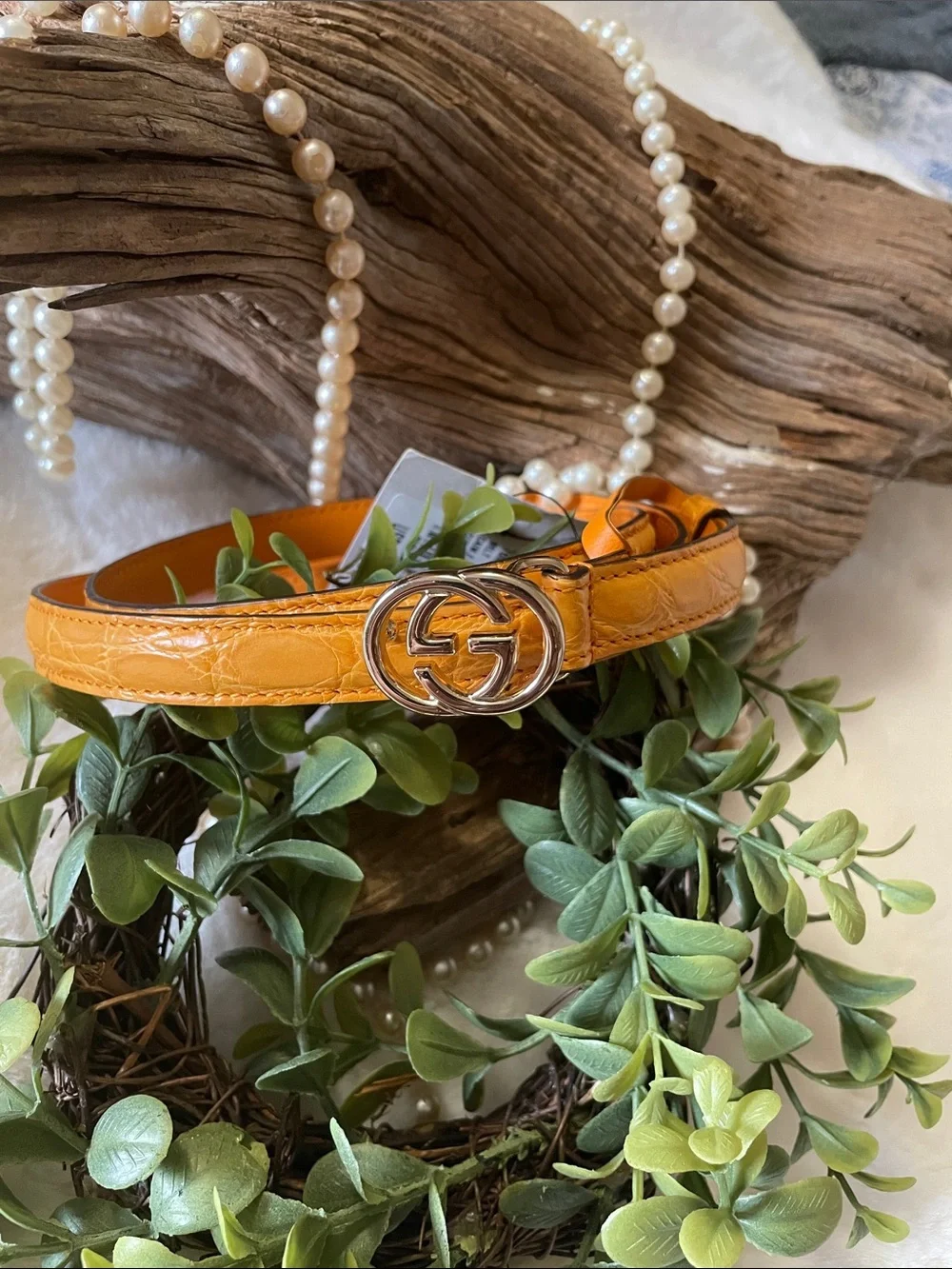 🐝Gucci® Gorgeous..  Mustard Orange Croc-Embossed Leather Belt